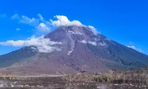 mount semeru volcano erupts on java island, indonesia