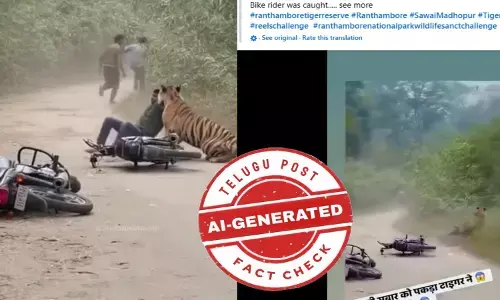 ఫ్యాక్ట్ చెక్: బైక్ మీద వెళుతున్న వ్యక్తిపై పులి దాడి చేస్తున్న వీడియో నిజమైనది కాదు. ఏఐ ద్వారా సృష్టించారు