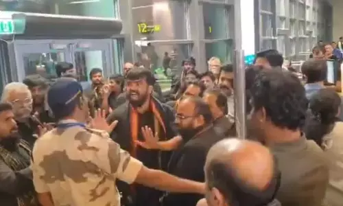 Ayyappa devotees protesting at RGIA after Indigo Kochi flight cancellation