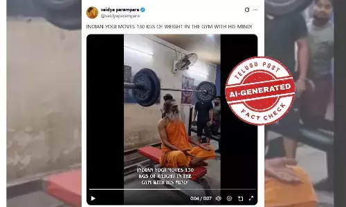 Fact Check: Viral video claiming an Indian yogi lifted 130 kg using mind power is fake. The footage is AI-generated
