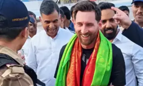football legend messi  will be arriving at uppal stadium shortly