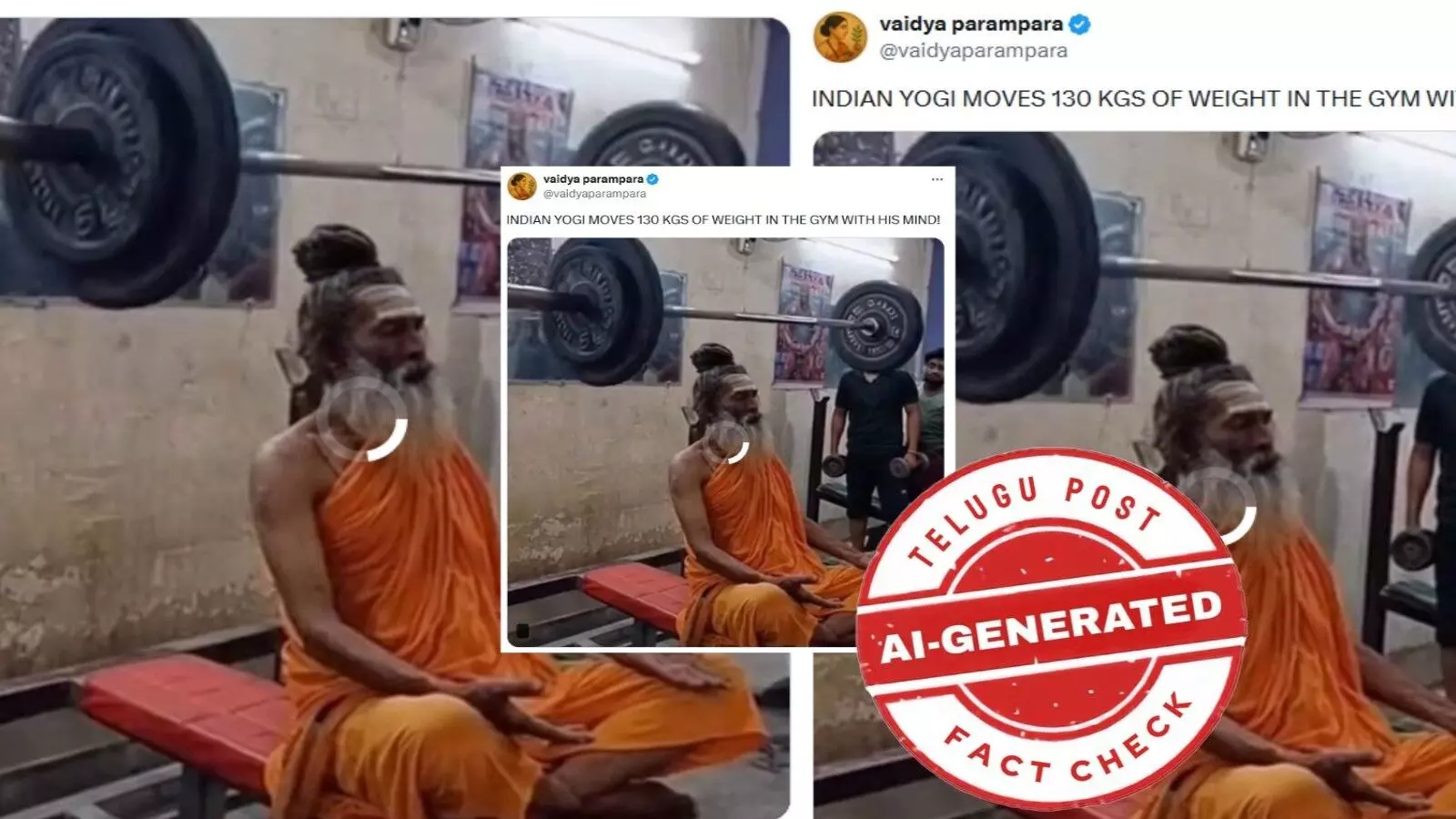 ఫ్యాక్ట్ చెక్: ఓ సాధువు 130 కిలోగ్రాముల బరువును తన శక్తుల ద్వారా ఎత్తుతున్నట్లు వైరల్ అవుతున్న వీడియోను ఏఐ ద్వారా సృష్టించారు ఫ్యాక్ట్ చెక్: ఓ సాధువు 130 కిలోగ్రాముల బరువును తన శక్తుల ద్వారా ఎత్తుతున్నట్లు వైరల్ అవుతున్న వీడియోను ఏఐ ద్వారా సృష్టించారు