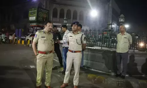 Hyderabad police conducting Operation Kavach at Puranapul in Old City