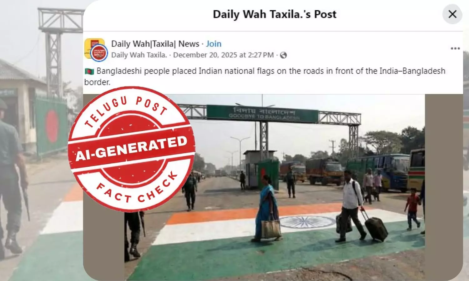 viral social media post showing an AI-generated image falsely claiming Bangladeshis painted the Indian flag on a border road – fact check viral social media post showing an AI-generated image falsely claiming Bangladeshis painted the Indian flag on a border road – fact check