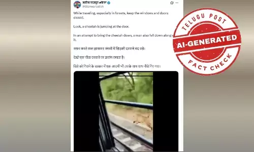 Screenshot of viral video claiming a leopard is chasing and attacking a moving train – later confirmed as AI-generated in fact check