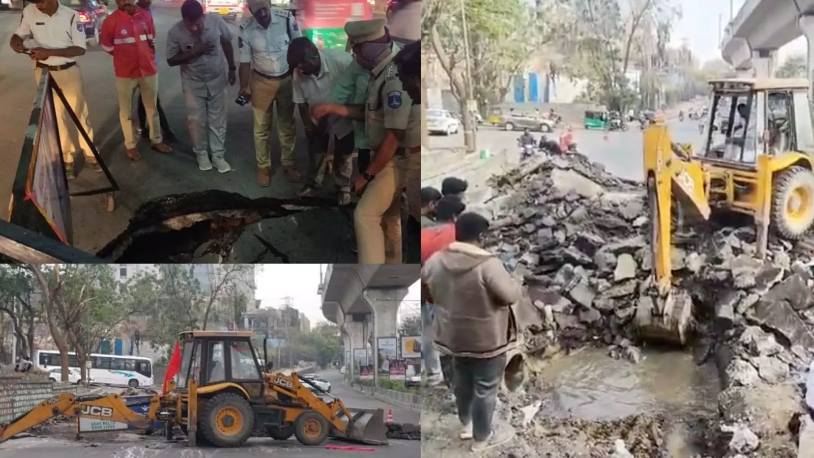 Traffic diversion near Madhapur Cyber Gate due to road cave-in Traffic diversion near Madhapur Cyber Gate due to road cave-in
