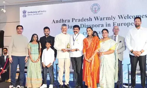 andhra pradesh chief minister chandrababu is on a second-day visit to davos today