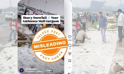 Screenshot of viral video falsely claiming snowfall near Ambience Mall in Gurugram, actually showing hailstorm from March 2023 – fact check