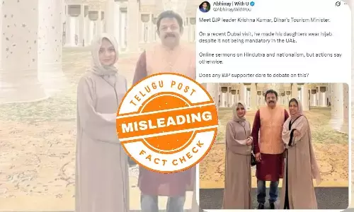 Screenshot of viral post falsely claiming Bihar tourism minister’s daughters wearing hijab in Dubai – fact check reveals Kerala BJP leader Krishna Kumar
