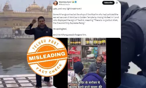 Screenshot of viral video falsely claiming Sikhs punished a Muslim for performing wudu in Golden Temple sarovar – fact check reveals unrelated incident.