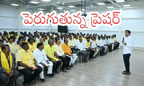 TDP leaders and cadres discussing strategies ahead of local body elections amid growing internal pressure.