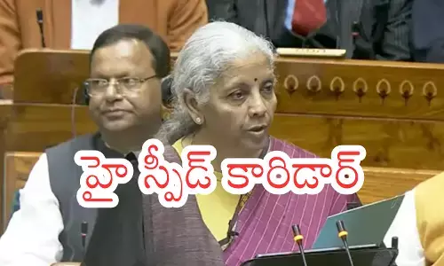 Union Finance Minister Nirmala Sitharaman presenting the budget with key Hyderabad budget benefits and infrastructure projects highlighted.