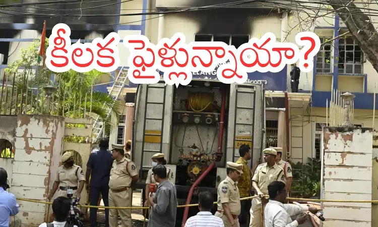 Firefighters douse flames after a fire accident at the Hyderabad Forensic Science Laboratory in Nampally.