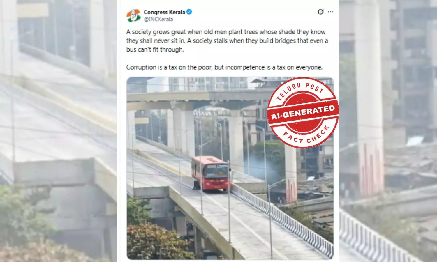 ഫാക്ട് ചെക്ക്: മുംബൈ ഫ്ലൈ ഓവറിൽ കുടുങ്ങിയ ബസ്? ചിത്രം എഐ നിർമിതം