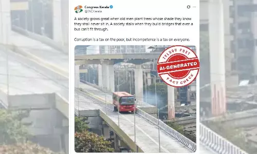 Fact Check: Viral image claiming a bus got stuck on the Mira–Bhayandar flyover is AI-generated.