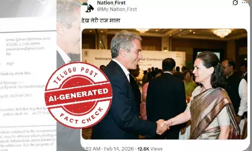 Screenshot of viral post claiming Sonia Gandhi shaking hands with Jeffrey Epstein – fact check reveals AI-generated image