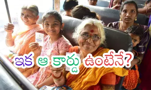 TSRTC bus in Telangana highlighting the new TSRTC Smart Cards system for free women travel TSRTC bus in Telangana highlighting the new TSRTC Smart Cards system for free women travel