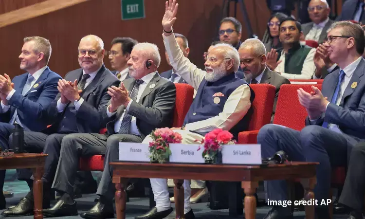 Narendra Modi speaking at India AI Impact Summit in New Delhi alongside global tech leaders Narendra Modi speaking at India AI Impact Summit in New Delhi alongside global tech leaders
