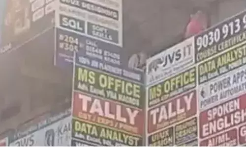 Fire rescue operation at Maitrivanam Nilagiri block in Ameerpet Hyderabad