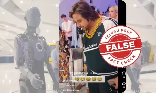 Screenshot of viral video claiming a youth abused a robot at the New Delhi AI Summit – AI Summit robot video fact check reveals it was filmed at Dubai’s Museum of the Future