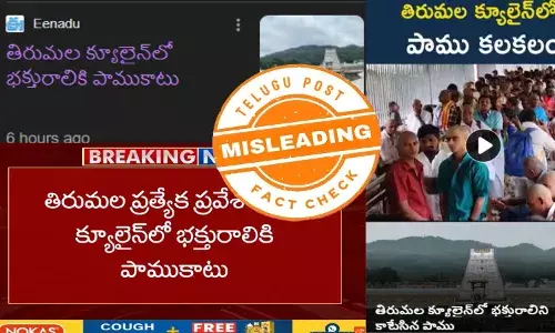 ఫ్యాక్ట్ చెక్: తిరుమల క్యూలైన్ లో భక్తురాలికి పాముకాటు అంటూ జరుగుతున్న ప్రచారంలో నిజం లేదన్న టీటీడీ