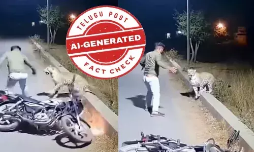 ఫ్యాక్ట్ చెక్: బైకర్ పై దాడి చేసిన చిరుతపులి అంటూ వైరల్ అవుతున్న వీడియోను ఏఐ ద్వారా సృష్టించారు