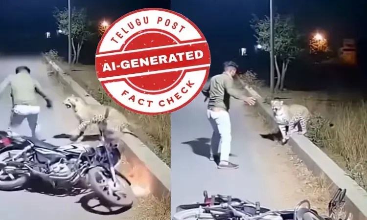 ఫ్యాక్ట్ చెక్: బైకర్ పై దాడి చేసిన చిరుతపులి అంటూ వైరల్ అవుతున్న వీడియోను ఏఐ ద్వారా సృష్టించారు