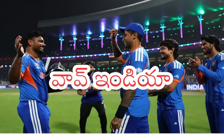 Sanju Samson celebrates after scoring unbeaten 97 against West Indies in T20 World Cup match