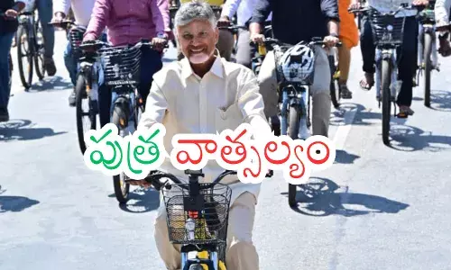Chandrababu Naidu and Nara Lokesh during a public event amid speculation about Chandrababu moving to central politics.