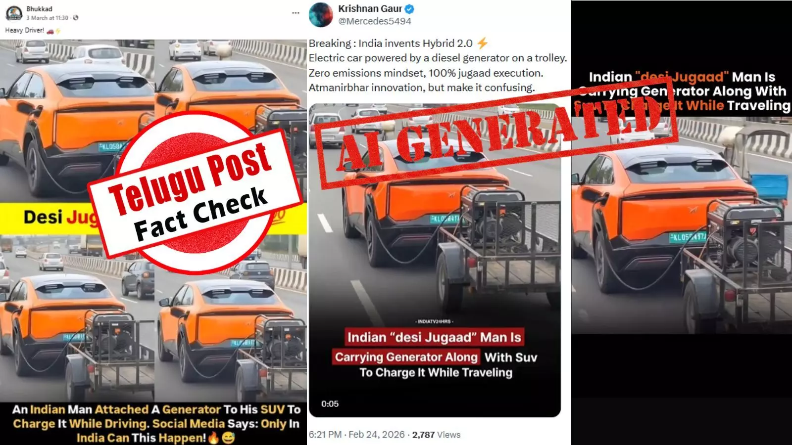 Viral social media post showing generator connected to electric car in India – AI generated video fact check