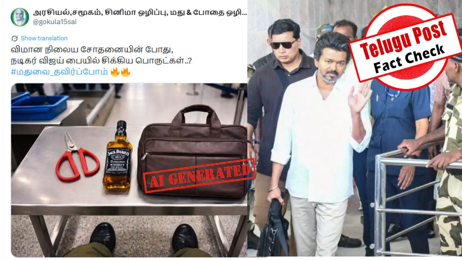 விமான நிலையத்தில் விஜய் கைப்பையில் மதுபாட்டில் பறிமுதல் செய்யப்பட்டதா?