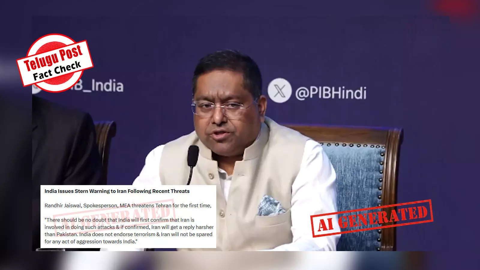 ଫ୍ୟାକ୍ଟ ଚେକ୍: ଇରାନକୁ ଭାରତ ଦେଇଥିବା ଚେତାବନୀ ଦାବିଟି ଫେକ୍ ଅଟେ