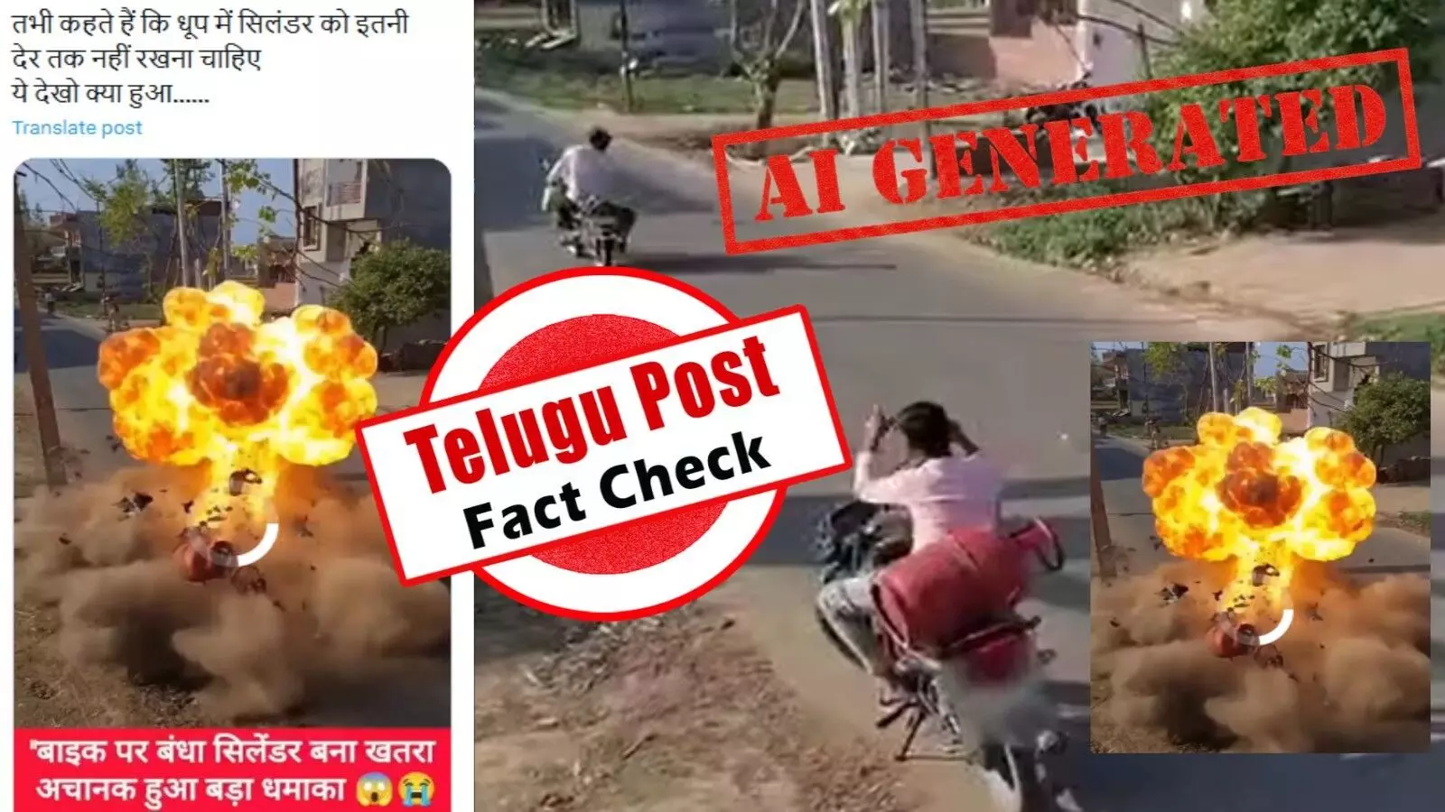 ఫ్యాక్ట్ చెక్: ఎండలో ఉంచిన కారణంగా సిలిండర్ పేలిందంటూ వైరల్ అవుతున్న వీడియోను ఏఐ ద్వారా సృష్టించారు ఫ్యాక్ట్ చెక్: ఎండలో ఉంచిన కారణంగా సిలిండర్ పేలిందంటూ వైరల్ అవుతున్న వీడియోను ఏఐ ద్వారా సృష్టించారు