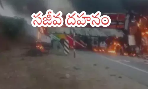 road accident took place in andhra pradesh. twelve people were burnt alive when a bus caught fire