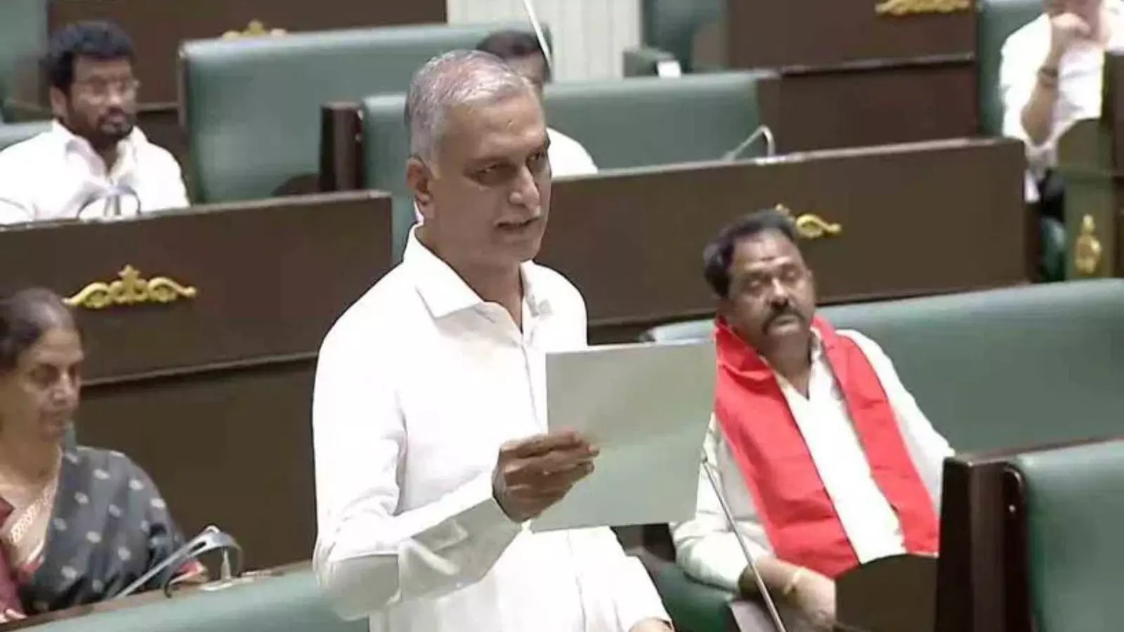 harish rao asked why cases are not being filed against raghava constructions