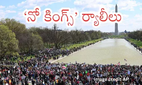 Crowd protesting at Minnesota Capitol during No Kings rally against Trump policies