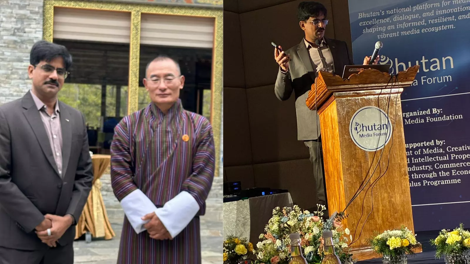 Sudhakar Reddy Udumula speaking at AI and media conference in Bhutan