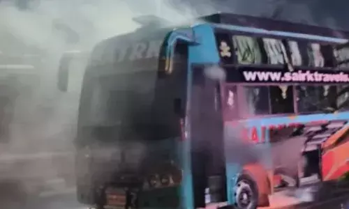 private bus catches fire in vijayawada private bus catches fire in vijayawada