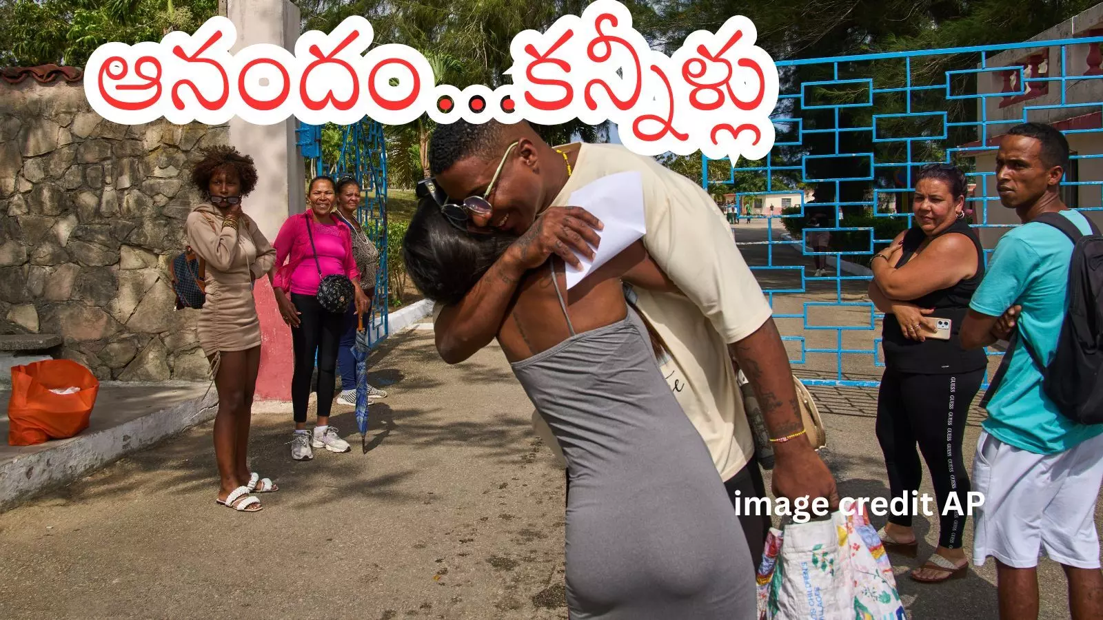 Families hugging released prisoners outside La Lima prison in Havana Families hugging released prisoners outside La Lima prison in Havana