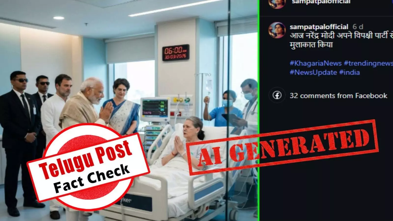ఫ్యాక్ట్ చెక్: ఆసుపత్రిలో సోనియా గాంధీని ప్రధాని నరేంద్ర మోదీ పరామర్శించినట్లుగా ఉన్న ఫోటోను ఏఐ ద్వారా సృష్టించారు