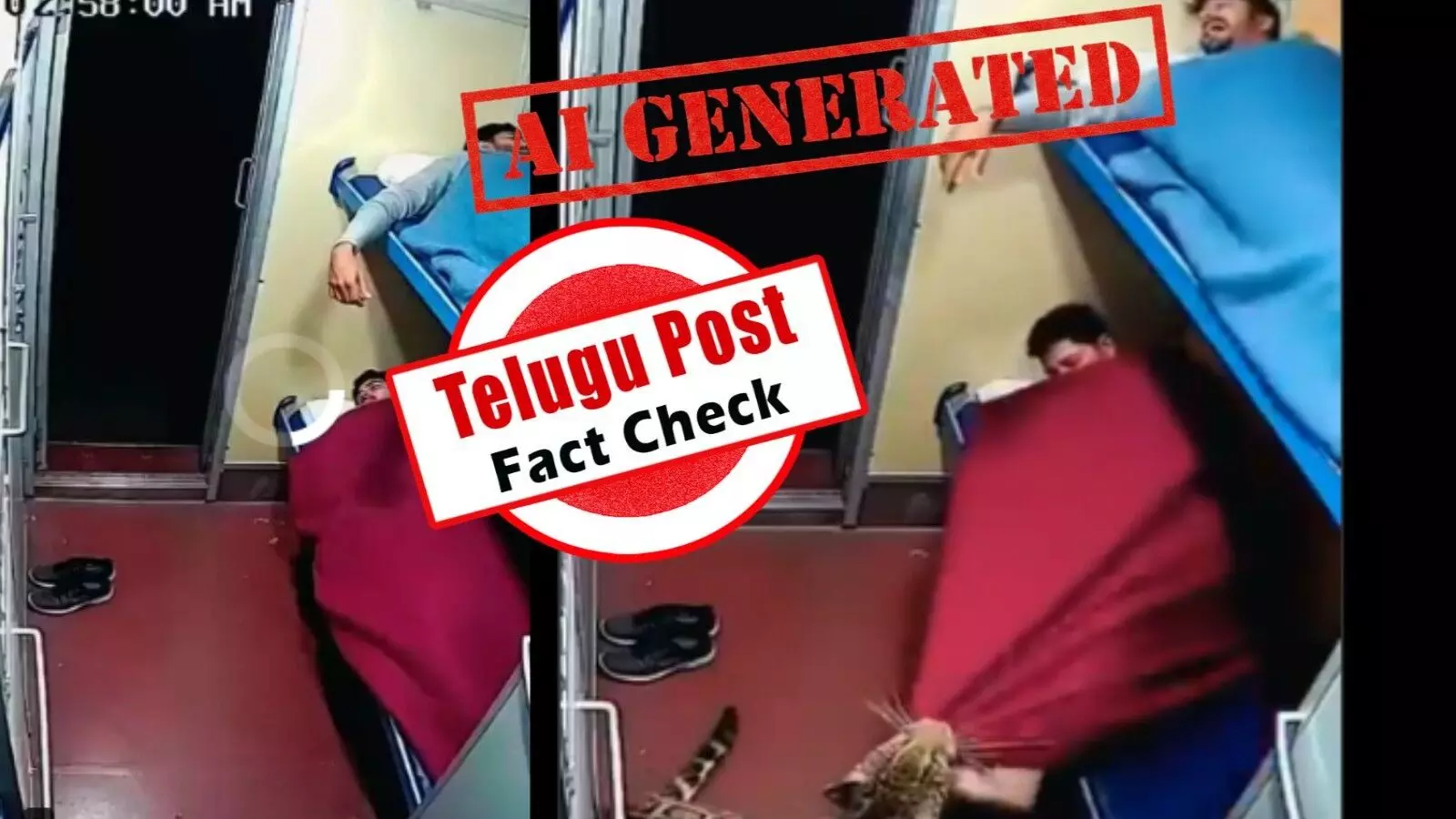 ఫ్యాక్ట్ చెక్: ఏఐ ద్వారా సృష్టించిన వీడియోను చిరుత ట్రైన్ లో నిద్రపోతున్న వారిపై దాడి చేసిందంటూ ప్రచారం చేస్తున్నారు
