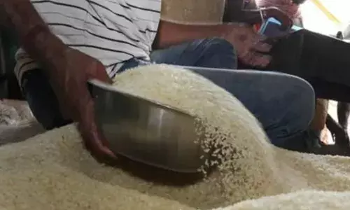 three months of rice is being distributed at once to the poor in telangana state