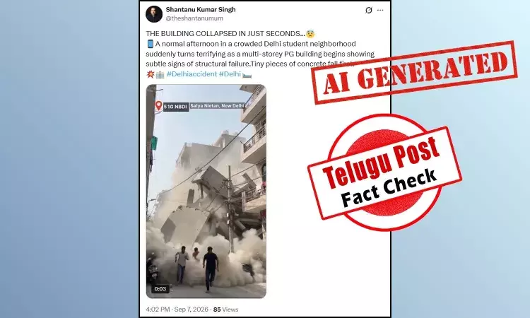 Screenshot of viral Satya Niketan building collapse video falsely shared as real Delhi PG collapse footage – fact check Screenshot of viral Satya Niketan building collapse video falsely shared as real Delhi PG collapse footage – fact check